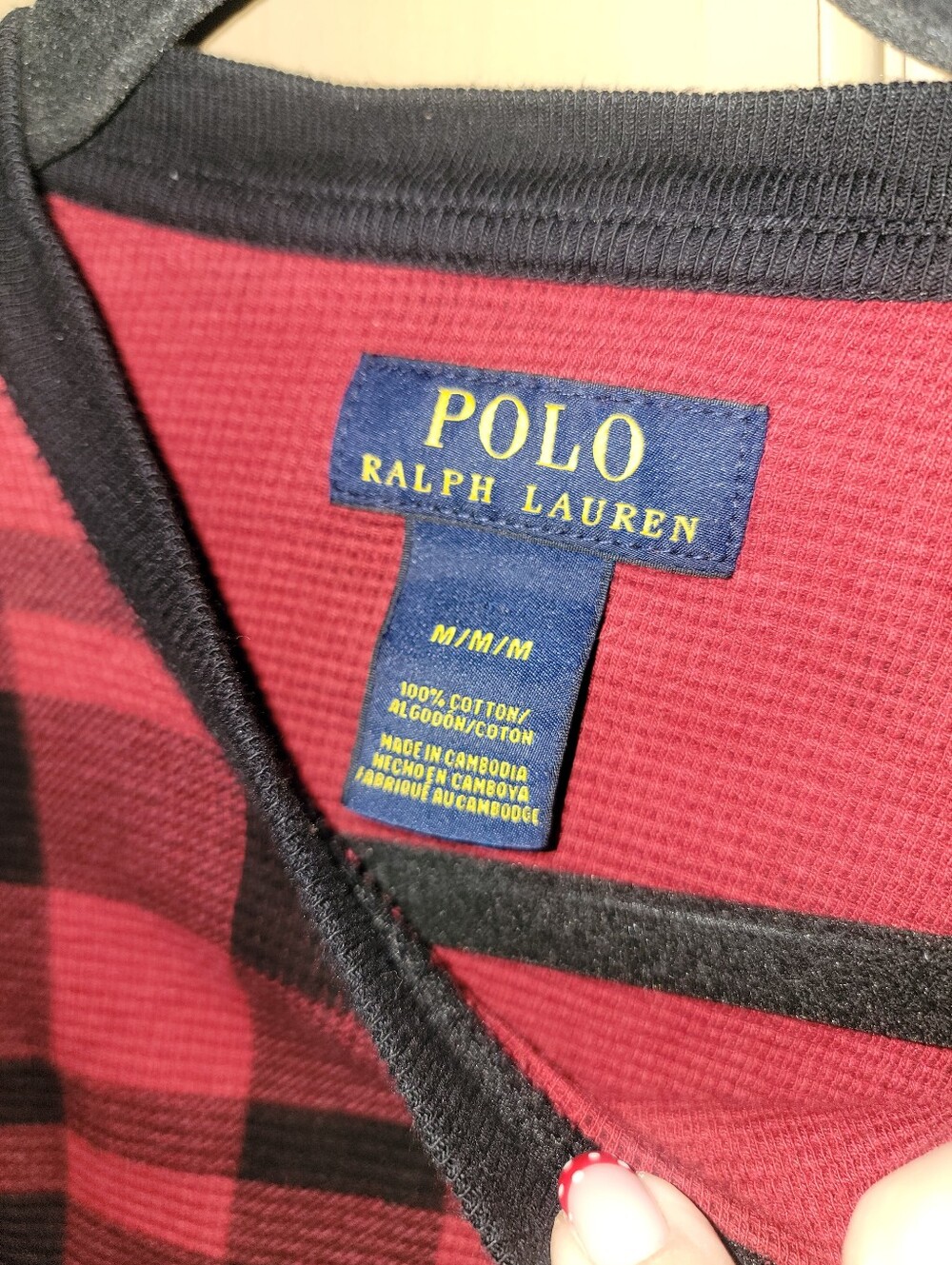 Polo Ralph Lauren Red & Black Plaid Mens Sz M Waffle Texture Crewneck Sweater - Picture 3 of 4